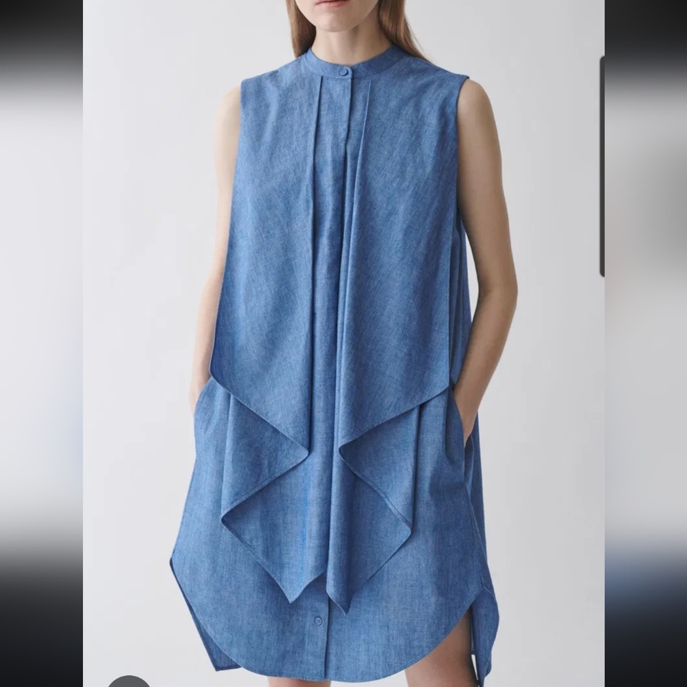 COS Organic Cotton Ruffled Denim Dress Size 4 NEW with Tags Blue